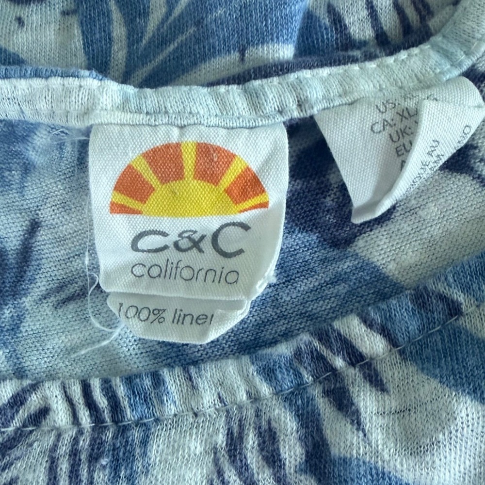 C&C‎ California 100% Linen Short Sleeve Top Asymmetrical Hem Blue White Size XL - Picture 10 of 12